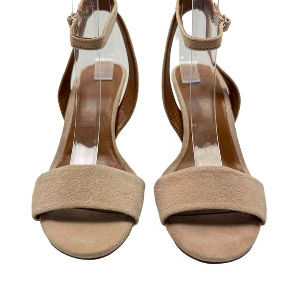 Halston Simi Blush Pink Kid Suede Leather Silver Metallic Block Heel Sandals - Picture 4 of 12